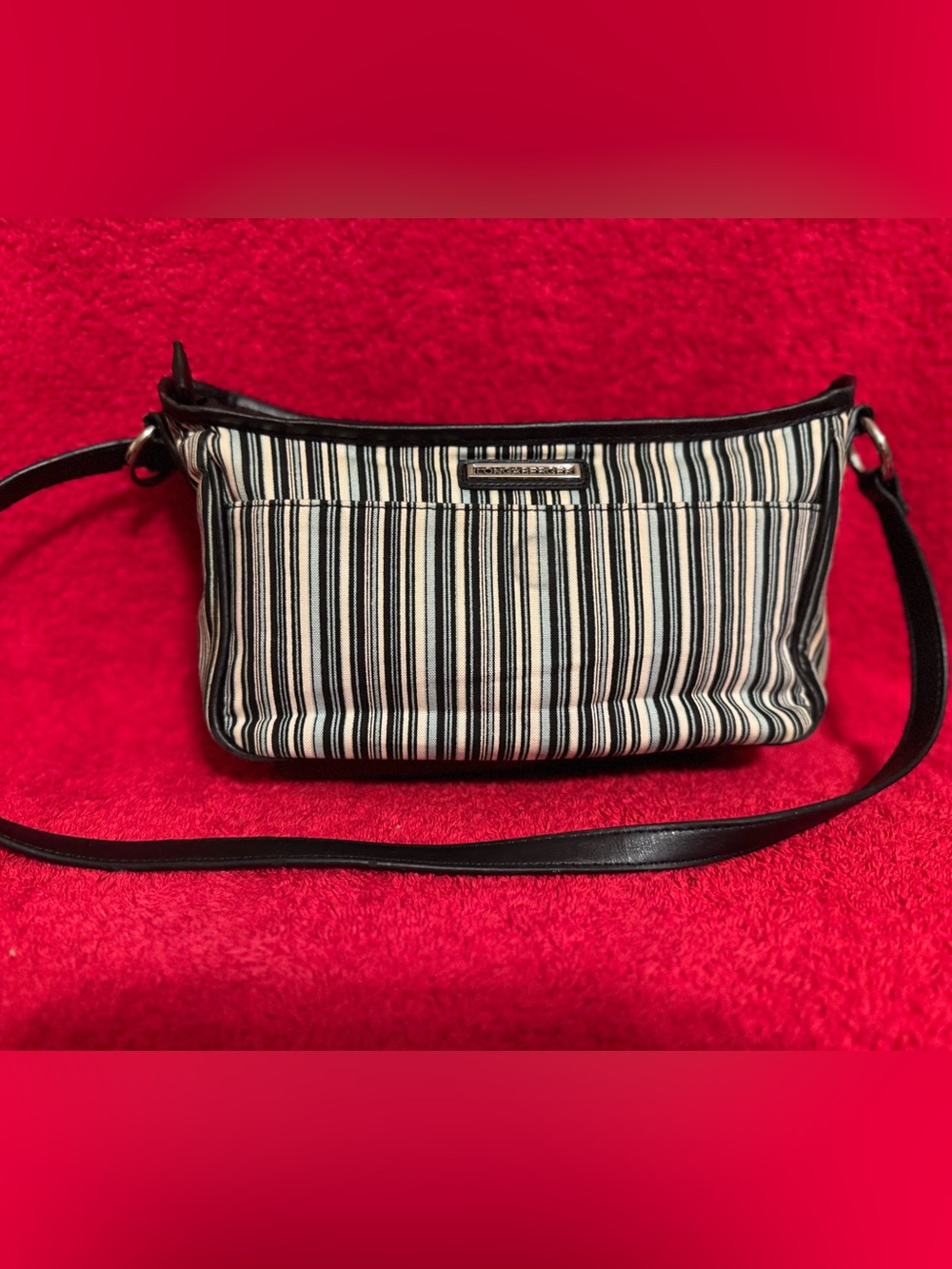 Longaberger Black Multi-Striped Crossbody Bag VGUC 😊😊